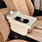 ieftine Serviciul vehiculului-Organizator 5 în 1 pentru consola centrală auto cu suport îmbunătățit pentru coate - husă pentru cotieră din piele ecologică, suport pentru pahare &amp;buzunare de depozitare, potrivire universală pentru