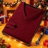 preiswerte Herrenpullover-Herren Weihnachtspullover Pullover Strickpullover Gerippt Stricken Normale Oberteile Gestrickt Einfach V Ausschnitt Mode Basic Urlaub Alltagskleidung Bekleidung Herbst Winter Kamel Wein S M L