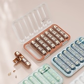 economico deposito bagagli e viaggi-Portapillole portatile con 21/28 scomparti, dispenser per farmaci settimanale, grande scomparto diviso, adatto per vitamine e farmaci quotidiani, ideale per viaggi, casa o come regalo.