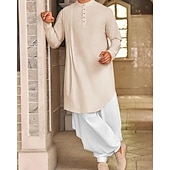 abordables Robes de Chambre-Homme Loungewear Chemise de Nuit Uni Élégant Confort Maison Quotidien Coton Respirant Col montant manche longue Printemps Automne Noir Blanche