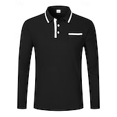 tanie Męska klasyczna koszulka polo-Męskie Koszula golfowa Koszulki polo golfowe Praca Codzienny Klapa Długi rękaw Podstawowy Nowoczesny Równina Kieszeń Guziki Wiosna Jesień Regularny Czarny Różowy Pomarańczowy Zielony Koszula golfowa