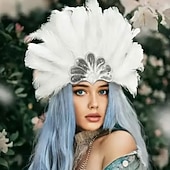 voordelige Accessoires-Carnaval 2026 Rio Carnaval Samba Accessoires Bruin Oranje Veer Hoofdband voor Dames - Gouden Pailletten Showgirl Hoofddeksel - Mardi Gras Accessoire Brazilië Festival Prestatie Kostuum
