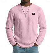 Недорогие основные футболки-Муж. Футболка Рубашка с длинным рукавом Длинный рукав Вырез под горло Весна Осень Зима Геометрический принт Полотняное плетение Пит Стрип Мода Оригинальный рисунок Классический Жаккард Вязанная