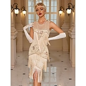 cheap 1920s Dresses-Roaring 20s 1920s Knee Length Dress Wedding Party Bachelor Party Sleeveless The Great Gatsby Wedding Guest Sequins Fringe Scoop Neck Fancy Dress Women's Christmas Carnival Evening Party Party