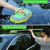 cheap Cleaning Supplies-2 in 1 Car Cleaning Brush Mop Extendable Chenille Car Wash Duster Soft Bristle Cleaning Sponge Glove Tool for Dust Dirt Snow Removal Vehicle Care