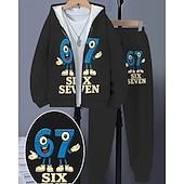 preiswerte Jungen 3D Lustiger Humor-Unisex Jungen 3D Grafik Lustiger Slang 67 Hoodie- und Jogginghosen-Set Sportanzug Jacke &amp; Hose Langarm Frühling Herbst Mode Lässig Komfort Kinder 4-12 Jahre Reissverschluss Mit Kapuze Outdoor Urlaub