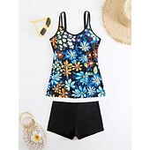 preiswerte Tankinis-Damen Badeanzug Tankini Zweiteilig Shorts Bademode Bauchkontrolle Hohe Taille Schlank Rückenfrei Urlaub Strandbekleidung Ombre Farbblock V Ausschnitt Ärmellos Badeanzüge