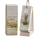 abordables Fournitures pour la maison-Agenda de bureau vintage 2026 - Calendrier de 365 jours avec reliure à anneaux dorés &amp;Citations inspirantes - une page de peinture à l'huile par jour - idéal pour la maison et le bureau &amp;organisation