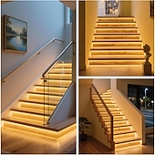 Недорогие Штекерные полосы света-Комплект светодиодной подсветки лестницы с интеллектуальным датчиком движения, 10-24 шт., 4,9-футовая светодиодная лента COB для внутренней подсветки лестниц, оснащенная кабелем с выключателем и