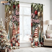 economico Cucina natalizia-Tende termiche isolanti con stampa digitale 3D a forma di gnomo natalizio, set da 2 pezzi di tende oscuranti con occhielli per balconi esterni, soggiorno e arredamento per la casa