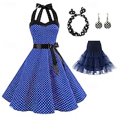 baratos Conjuntos-Vestidos Retro Vintage dos anos 1950 Grease Rockabilly Saia de Anágua Saia de Arame Vestido A-Line Tutu Vestido Fancy com Bolinhas Fantasia Feminina Festa Noturna  Máscara Vestido para Adultos