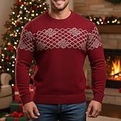 economico maglione pullover da uomo-Per uomo Maglioni di Natale Maglione Maglione Fair Isle Maglione a maglia A Coste Maglia Top Regolari Lavorato a maglia Plaid Girocollo Vintage Moda Natale Vacanza Abbigliamento Autunno Inverno Rosso