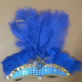 cheap Accessories-Carnival 2026 Rio Carnival Samba Accessories Hot Pink Ostrich Feather Headdress for Women - Sequin Rhinestone Headpiece - Carnival Showgirl Mardi Gras Costume Brazil Festival Performance Costume