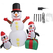 billige utendørs julelys-1,8 m/6 fot oppblåsbar julesnømann med pingviner, innebygde fargerike LED-lys, utendørsdekorasjoner - oppblåsbar snømann og 2 pingviner, dekor til hage, plen, veranda, julefester