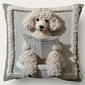  Capa de almofada com estampa plana 2D de cachorro lendo, macia e de pelúcia curta, com bordado falso, para sofá, quarto, sala de estar e decoração de casa. Não inclui enchimento.