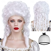  قبعة شعر باروكة باروكية رمادية مع تجاعيد حلزونية باروكة من القرن الثامن عشر شعر صناعي تسريحات شعر القاضية الأنثوية ورؤساء القضاه باروكات مسحوقة للنساء للشخصيات الحزبية واحتفالات أعياد الميلاد