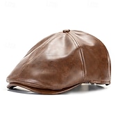 olcso Férfi kalapok-Férfi Vadászsapka Ascot Hat Newsboy Hat Fekete Kávé PU bőr Divat Alkalmi Utca Napi Sima Állítható Fényvédő Légáteresztő