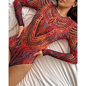 Χαμηλού Κόστους Rash Guards One Pieces-Γυναικεία Προστατευτικά Μαγιό Ολόσωμα μαγιό Γραφική Μπόχο Δίχτυ Προστασία UV Αναπνέει Μακρυμάνικο Μαγιό Σέρφινγκ Παραλία Διακοπές Άνοιξη