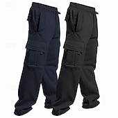 abordables Fret-Paquets multiples 2 pièces Homme Bleu marine + noir Jogging Cargo Pantalons Cordon de serrage Taille Élastique Uni Vacances Tenue quotidienne Polyester Printemps