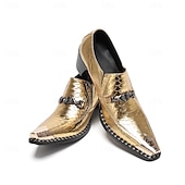 economico Scarpe da uomo-Scarpe eleganti con stampa di serpente oro di Mardi Gras per uomini – pelle di mucca premium 100% all’avanguardia design a punta per Carnevale feste e occasioni speciali