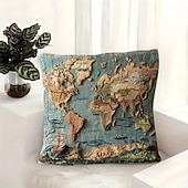 זול לזרוק כריות, תוספות וכיסויים-כיסוי כרית מפת עולם וינטג' עם הדפס שטוח דו-ממדי עיצוב חד-צדדי הכולל מפת חקר העולם הישן כיסוי כרית דקורטיבי לספה עיצוב הבית