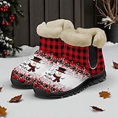 baratos Sapatos de Natal Femininos-Botas femininas natalinas quentinhas com forro de pele e estampa fofa de Papai Noel com gatinho – estilo aconchegante de inverno, sola leve antiderrapante, perfeitas para festas de fim de ano, passeios ao ar livre, uso casual e para presentear no Natal.
