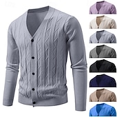 ieftine pulover cardigan pentru bărbați-Bărbați Pulover Pulover Cardigan Striat Cablu Tricotat Topuri obișnuite Tricotat Simplu În V Vacanță Modă Casual Purtare Zilnică Îmbrăcăminte Primăvara &amp; toamnă Toamna iarna Albastru piscină Negru L