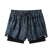 זול שחיית טרנקים ומכנסי לוח-בגדי ריקוד גברים מכנסי גלישה מכנסי שורט בגדי ים מכנסי שחייה אחיד הדפס 2 ב 1 עם תוחם דחיסה ייבוש מהיר בגדי ים תחתיות גלישה שייט בקאנו שנרקול קיץ