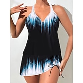 tanie Tankini-Kostium kąpielowy dwuczęściowy tankini dla kobiet spódnica kontrola brzucha wysoki stan wąski bez pleców wakacyjny strój na plażę ombre halter bez rękawów
