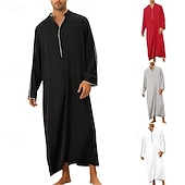 cheap Men's Robes-Men's Loungewear Nightgown Nightshirt Plain Stylish Comfort Home Daily Polyester Soft Breathable Stand Collar Long Sleeve Spring Fall Black White
