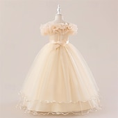 halpa Juhlamekot-Lapset Tyttöjen Mekko Juhlamekko Yhtenäinen väri Hihaton Muodollinen Suoritus Erikoistilaisuus Pitsi Silmukka Muoti Päivittäin Prinsessa Polyesteri Maxi Juhlamekko Kellomekko Tyllimekko Kesä Kevät 4