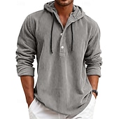 olcso alkalmi férfi ingek-Férfi Ing Alkalmi ing Kordbársony Ing Medence Fehér Sötétkék Stétszürke Hosszú ujj Sima Kapucni Hétköznapi Napi Kapucni Ruházat Szüret Divat Utcai sikk Napi