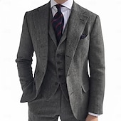 cheap Formal Suits-Men&#039;s Business Casual Tweed Suits Notch Lapel Black Light Grey Business Formal Herringbone Tailored Fit 3 Piece Single Breasted Two-buttons