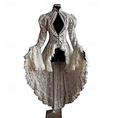 cheap Outerwear-Lace Ruffle Tailcoat Medieval Renaissance Vintage Dress Women's Costume Vintage Cosplay Party Long Sleeve Dress Masquerade