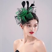 baratos Fascinadores-Decoração de Cabelo Presilha de cabelo Pena Casamento Aniversário Elegante Vintage Estilo bonito Com Penas Miçangas Capacete Chapéu