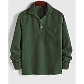 preiswerte Herren Popover Hemden-Herren Hemd Popover-Hemd Freizeithemd Strandhemd Cordhemd Braun Grün Dunkel Blau Aprikose Langarm Einfarbig Revers Urlaub Lässig Tasche Bekleidung Mode Lässig Bequem