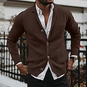baratos suéter cardigã masculino-Homens Suéter Sueter Cardigan Estriado Tricotar Tops regulares Abotoar Tricotado Tecido Gola Dobrada Férias Moda Casual Roupa Diária Roupa Primavera &amp; Outono Preto Caqui M L XL