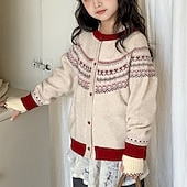 cheap Sweaters &amp; Cardigans-Kids Girls' Cardigan Sweater Heart Outdoor Long Sleeve Button Up Fashion 4-12 Years Fall Beige