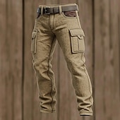 Недорогие Брюки карго-Муж. Вафельная ткань Брюки карго Штаны Повседневные брюки Пэчворк Карман Эластичная талия Полотняное плетение Комфорт Мягкий Полная длина на открытом воздухе Повседневные На выход Отпуск Мода