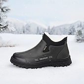 baratos Inverno e botas de neve-Botas masculinas pretas impermeáveis e sem cadarço – isolamento térmico com pele sintética macia, perfeitas para uso no inverno e passeios casuais