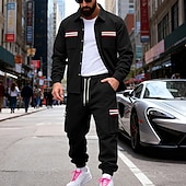 Χαμηλού Κόστους βασικές φόρμες-Ανδρικά Πουλόβερ Φόρμα Σετ ρούχων Jachetă Πέτο ΕΞΩΤΕΡΙΚΟΥ ΧΩΡΟΥ Καθημερινά Αθλητικά Κορδόνι Κουμπί επάνω Τσέπη Ταινία Μαύρο Ρουμπίνι Καφέ Πολυεστέρας Ρούχα Γυμναστικής Μοντέρνα Κομψό στυλ street