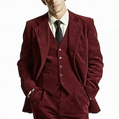 economico Abiti formali-Uomo Abito in velluto a coste Casuale Affari Nero Borgogna Autunno &amp; Inverno Tuta Bavero classico Quotidiano Affari A righe Vestibilità su misura 3 pezzi Monopetto Due Bottoni