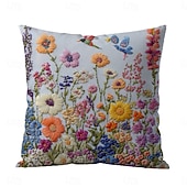cheap Textured Throw Pillows-Floral Pattern Pillow Cover 2D Flat Print Soft Comfortable Cushion Case with Faux embroidery for Living Room Sofa Bedroom Home Decoration