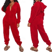 cheap Bodysuits-Women's Loungewear Onesie Warm Fashion Sexy Pure Color Zipper Hoodie Pant Vacation Home Street Sleeveless Crew Neck Blue Black White Red Brown Fall Winter Regular Fit