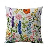 cheap Textured Throw Pillows-Floral Pattern Pillow Cover 2D Flat Print Soft Comfortable Cushion Case with Faux embroidery for Living Room Sofa Bedroom Home Decoration