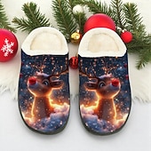 baratos Sapatos de Natal Femininos-Pantufas femininas de Natal com estampa de rena - pantufas macias de pelúcia para uso interno no inverno, com um adorável desenho de rena, calçado quente de lã para a temporada de festas e ótimos