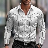 cheap Men's Satin Shirt-Men's Geometric Pattern Line Shirt Satin Shirt Dress Shirt Long Sleeve Business Casual Vacation Dailywear Summer Spring Fall Turndown 3D Print Button Up Shirts Blue White Pink Red Green