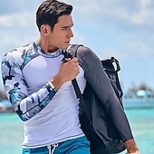 billige One Pieces Rash Guards-Herre Rash-guard Svømmeskjorte UPF50+ Hurtigtørkende Lettvekt Langermet Ikke-Klø Klær Badedrakt Surfing Strand Vannsport Svømming Lapper Sommer
