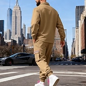 Χαμηλού Κόστους βασικές φόρμες-Ανδρικά Πουλόβερ Φόρμα Σετ ρούχων Jachetă Πέτο ΕΞΩΤΕΡΙΚΟΥ ΧΩΡΟΥ Καθημερινά Αθλητικά Κορδόνι Κουμπί επάνω Τσέπη Ταινία Μαύρο Ρουμπίνι Καφέ Πολυεστέρας Ρούχα Γυμναστικής Μοντέρνα Κομψό στυλ street