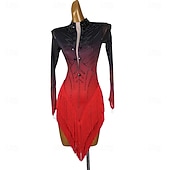abordables robe de compétition-Robe de danse latine à franges, cristaux et strass, robe de compétition salsa à manches longues pour femme, idéale pour l'entraînement et la performance.